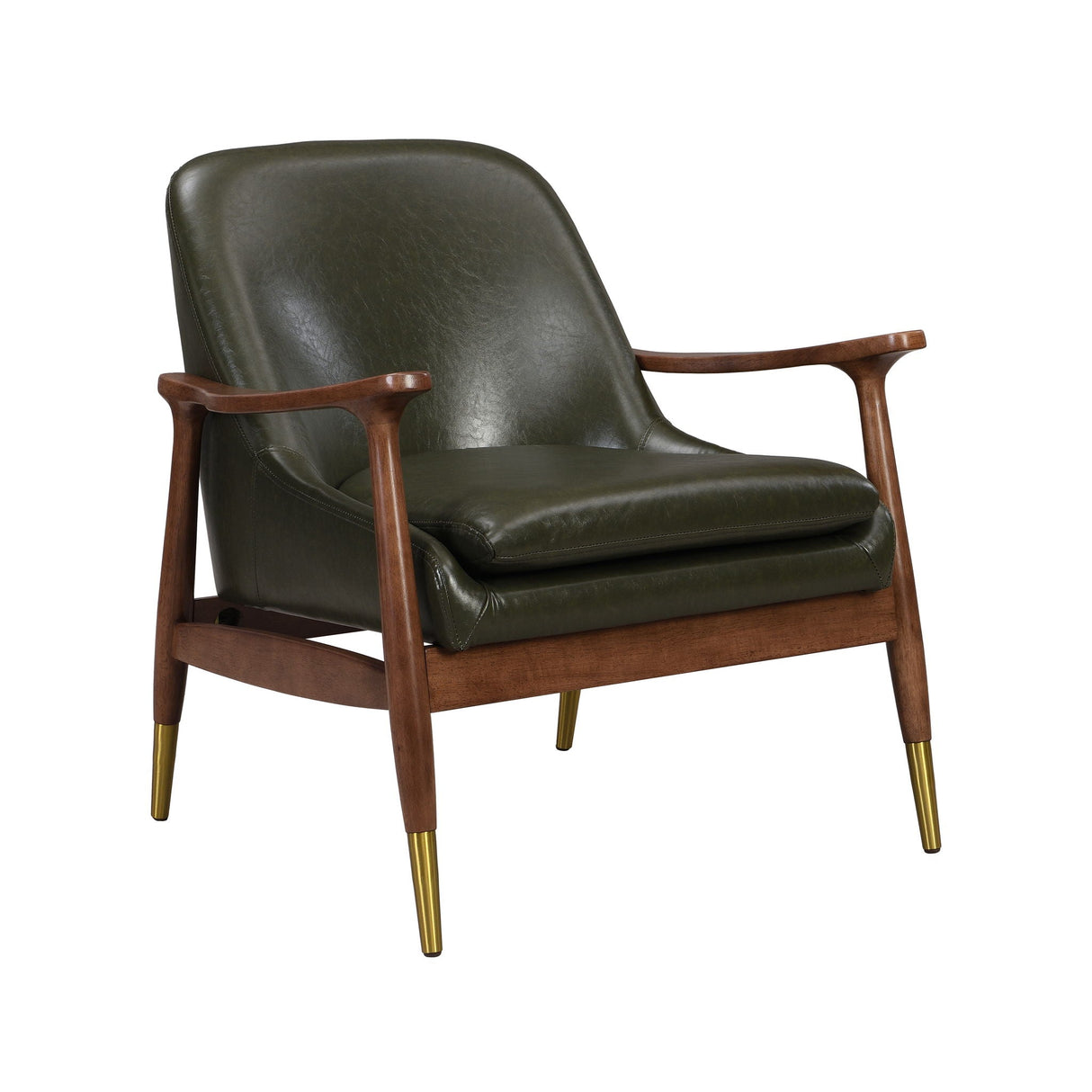 Mid-Century Accent Chair With Cushioned Seat, Brass Tipped Legs