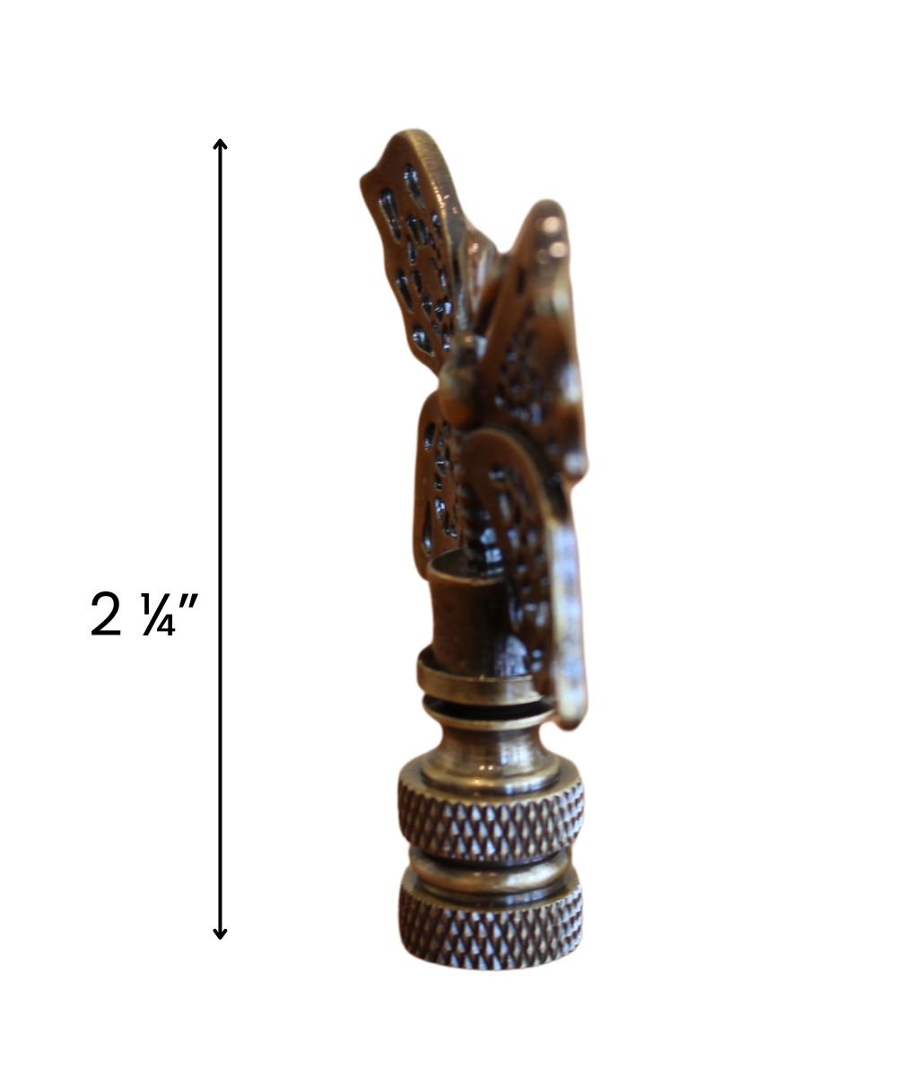 Decorative Butterfly Lamp Finial Antique Brass, 2.3"h