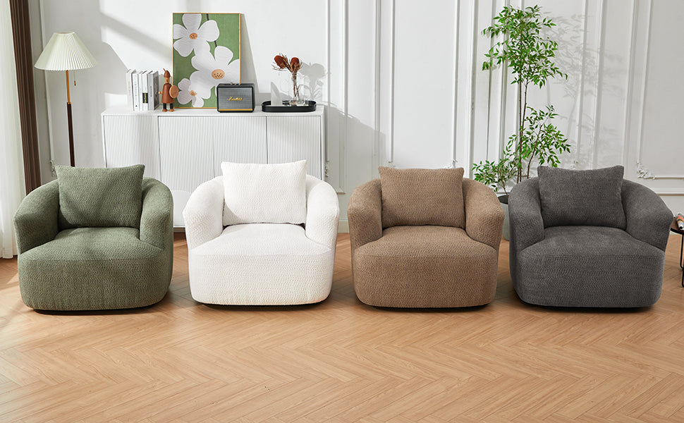 Chenille Upholstered 360° Swivel Chair with Throw Pillow, Dark Brown