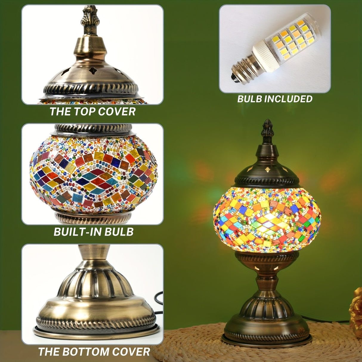 Handmade Turkish Mosaic Lamp – Dimmable Glass Pumpkin Night Light for Bedroom