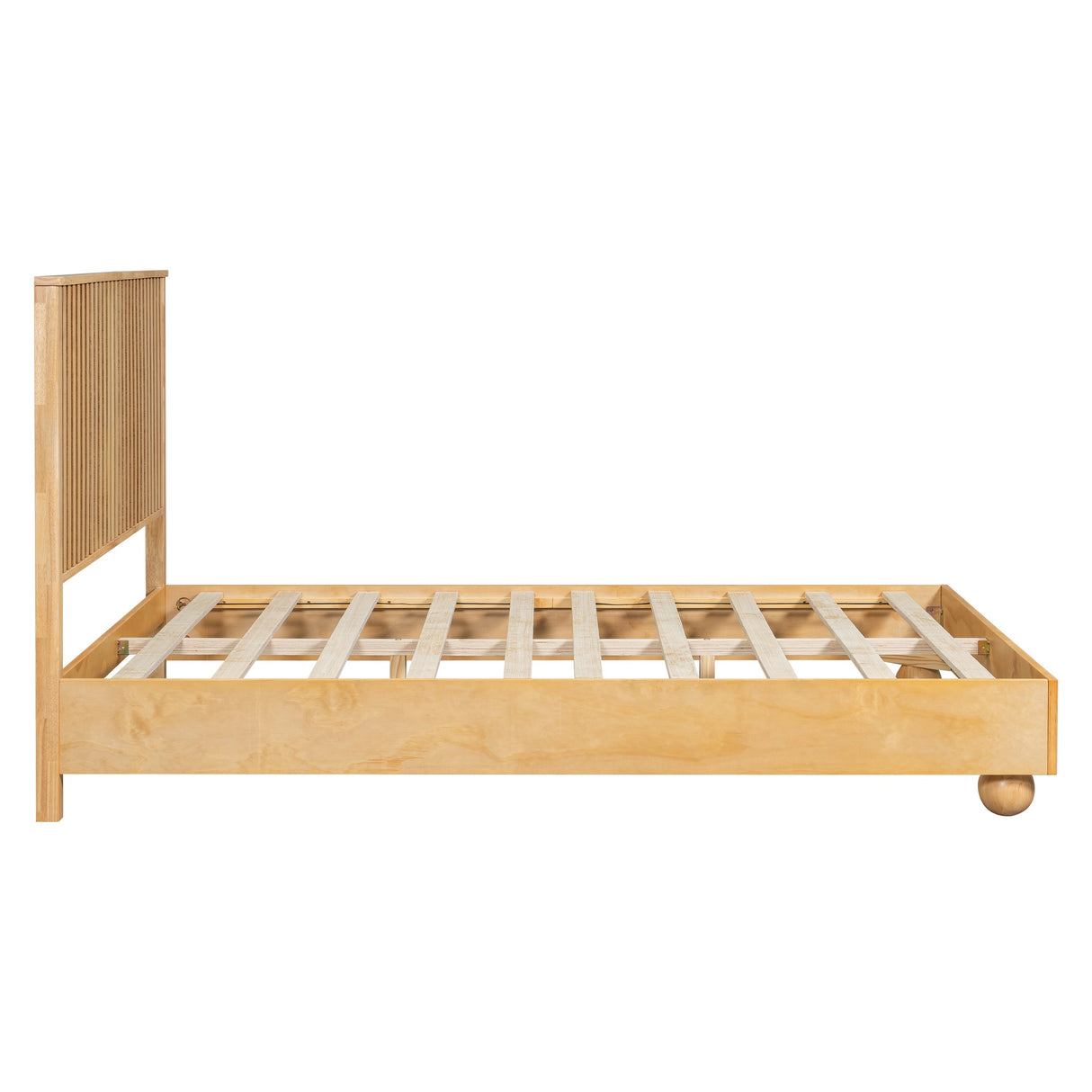 Natural Queen Size Wood Bed Frame With Reeded Headboard