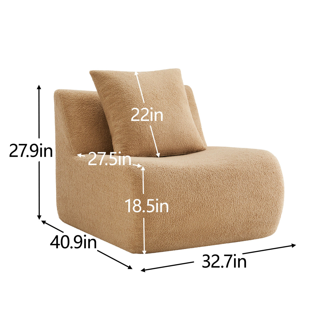 Armless Sofa With Pillow Teddy Fabric - Camel