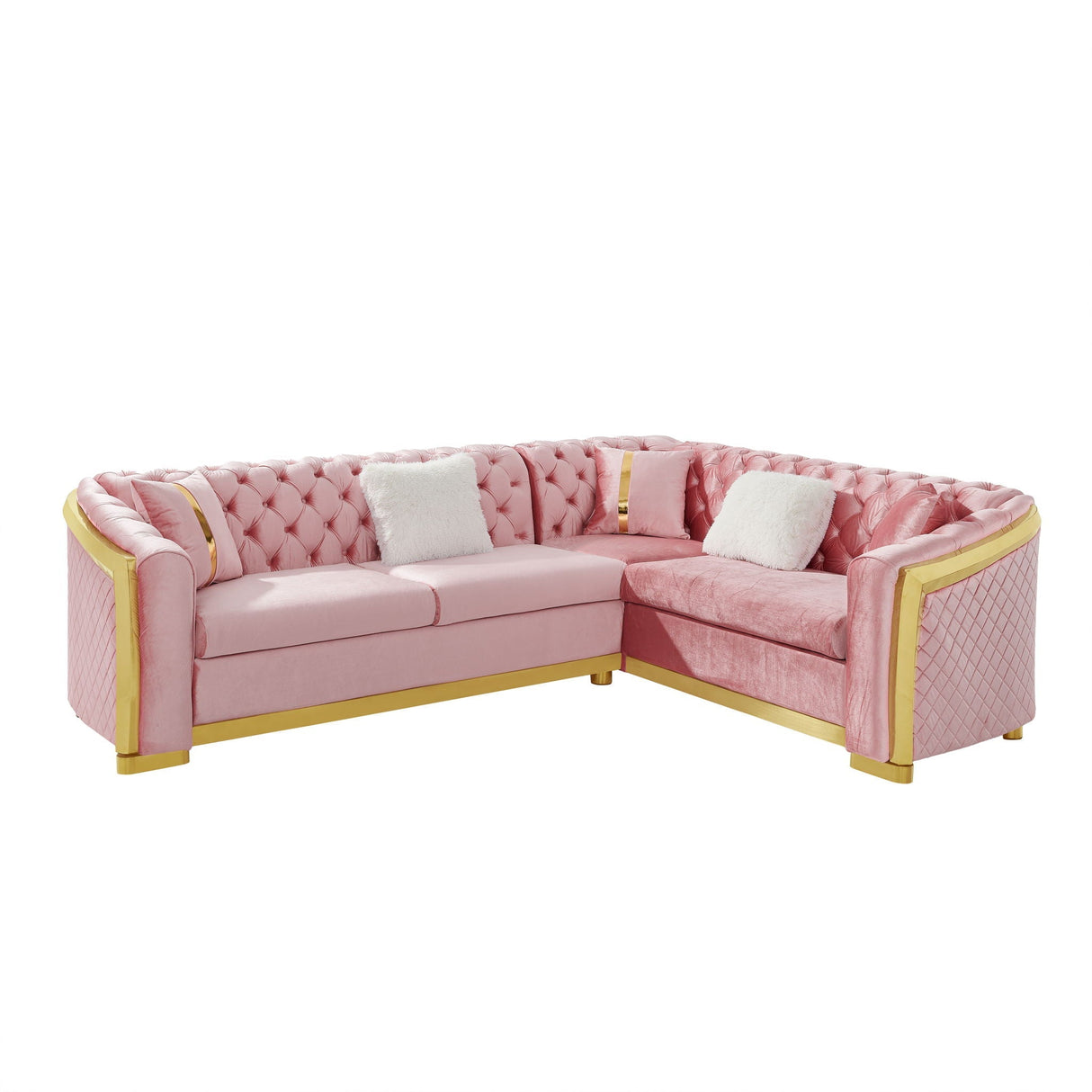 L Shaped Chesterfield Sectional Sofa With Stainless Steel Accents