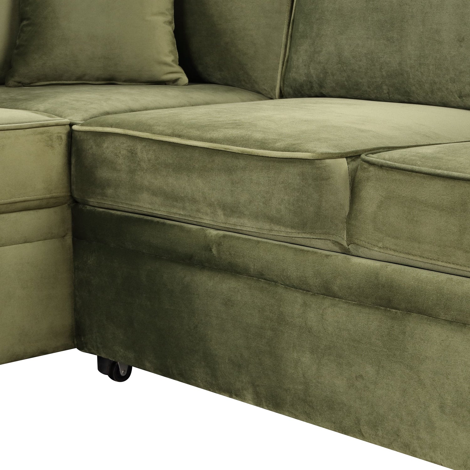 Virginia Green Velvet Convertible Sleeper Sofa with Hidden Storage Ottoman
