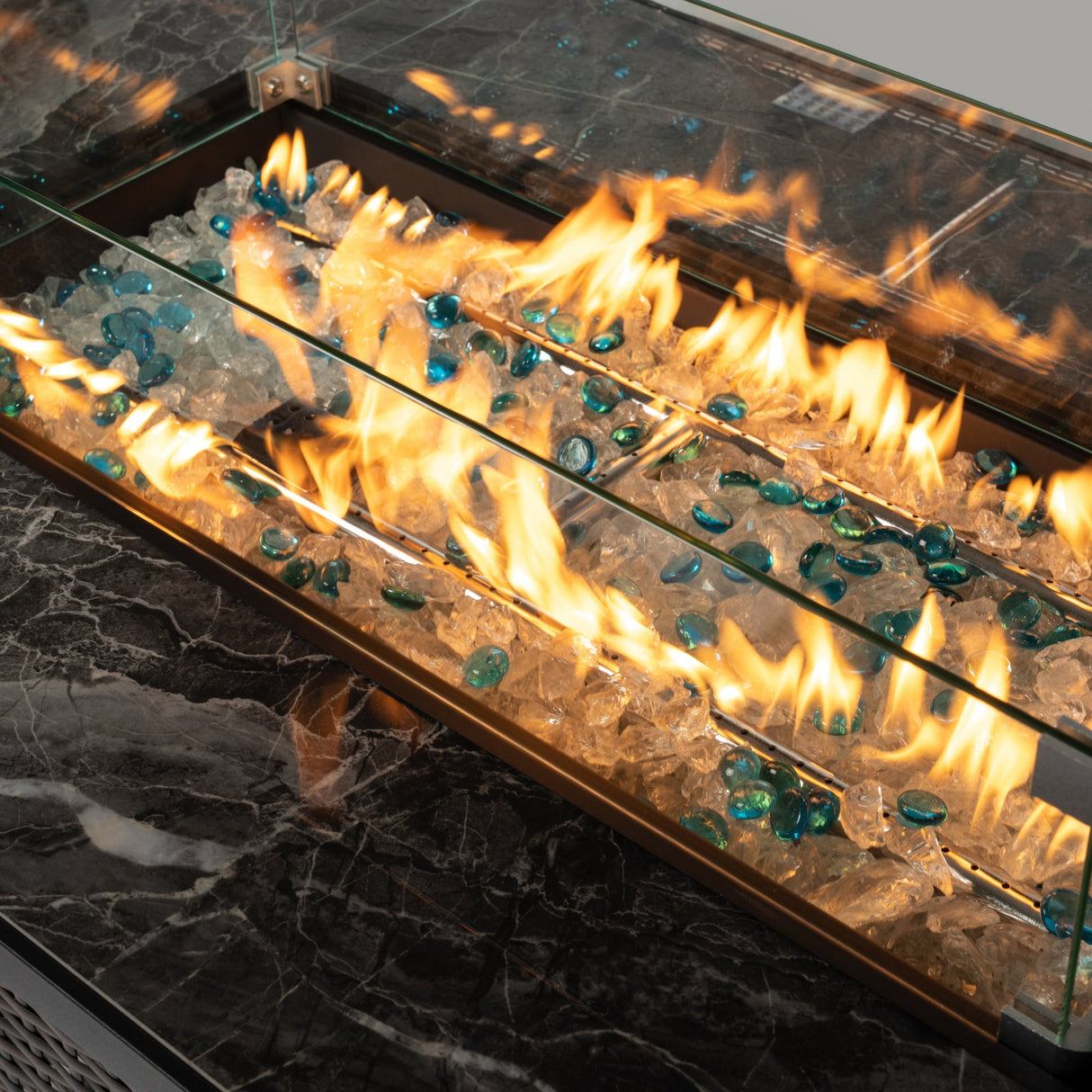 44' Propane Gas Fire Pit Table, 50000 BTU Rectangular Fire Pit, Tile Tabletop with Beautiful Wicker Base for Outside Patio Deck Garden Courtyard-Brown