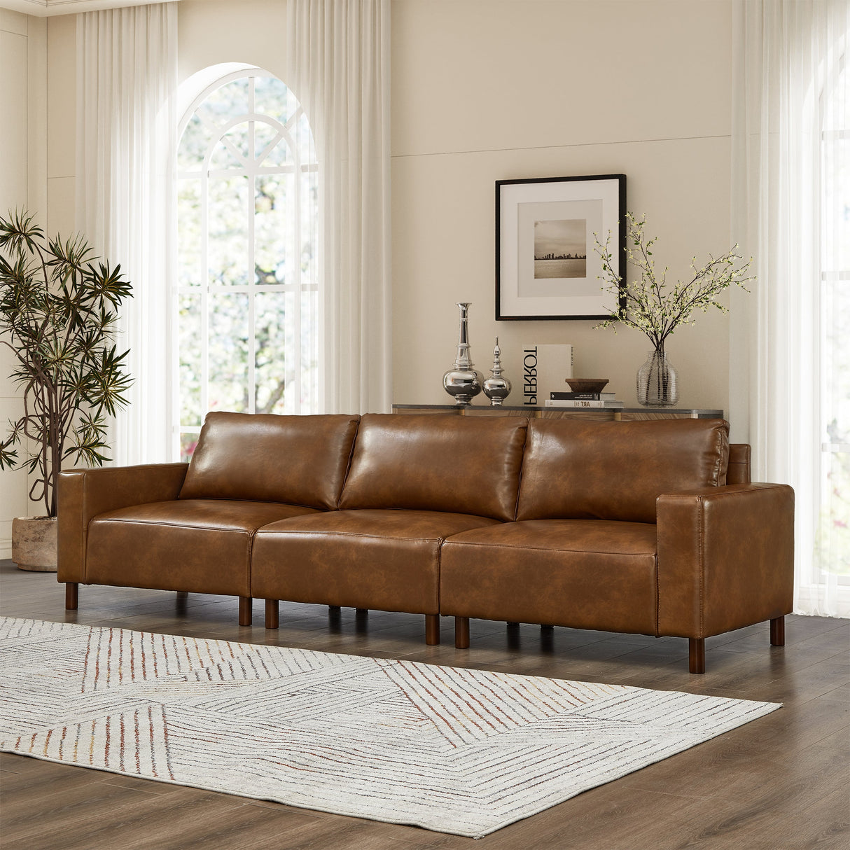 112" Luxury PU Leather Sofa for Living Room