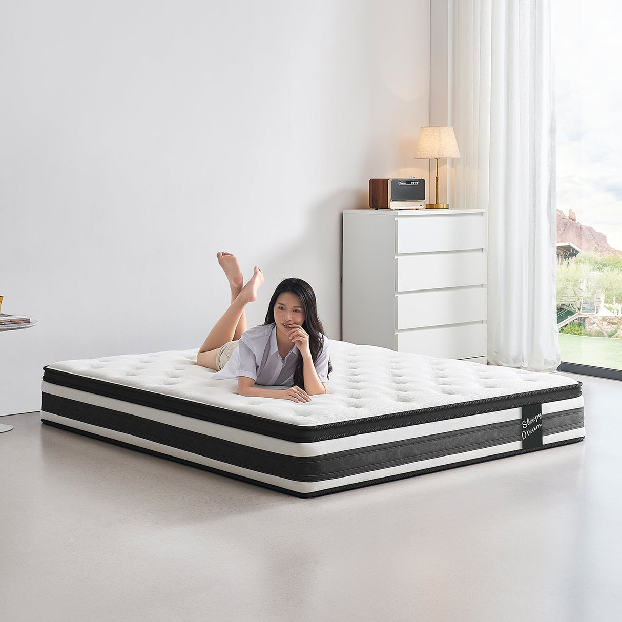 Full Size Hybrid Mattress Breathable Cool Knitted Fabric Cover Soft Memory Foam Individual Pocket Spring CetriPUR-US