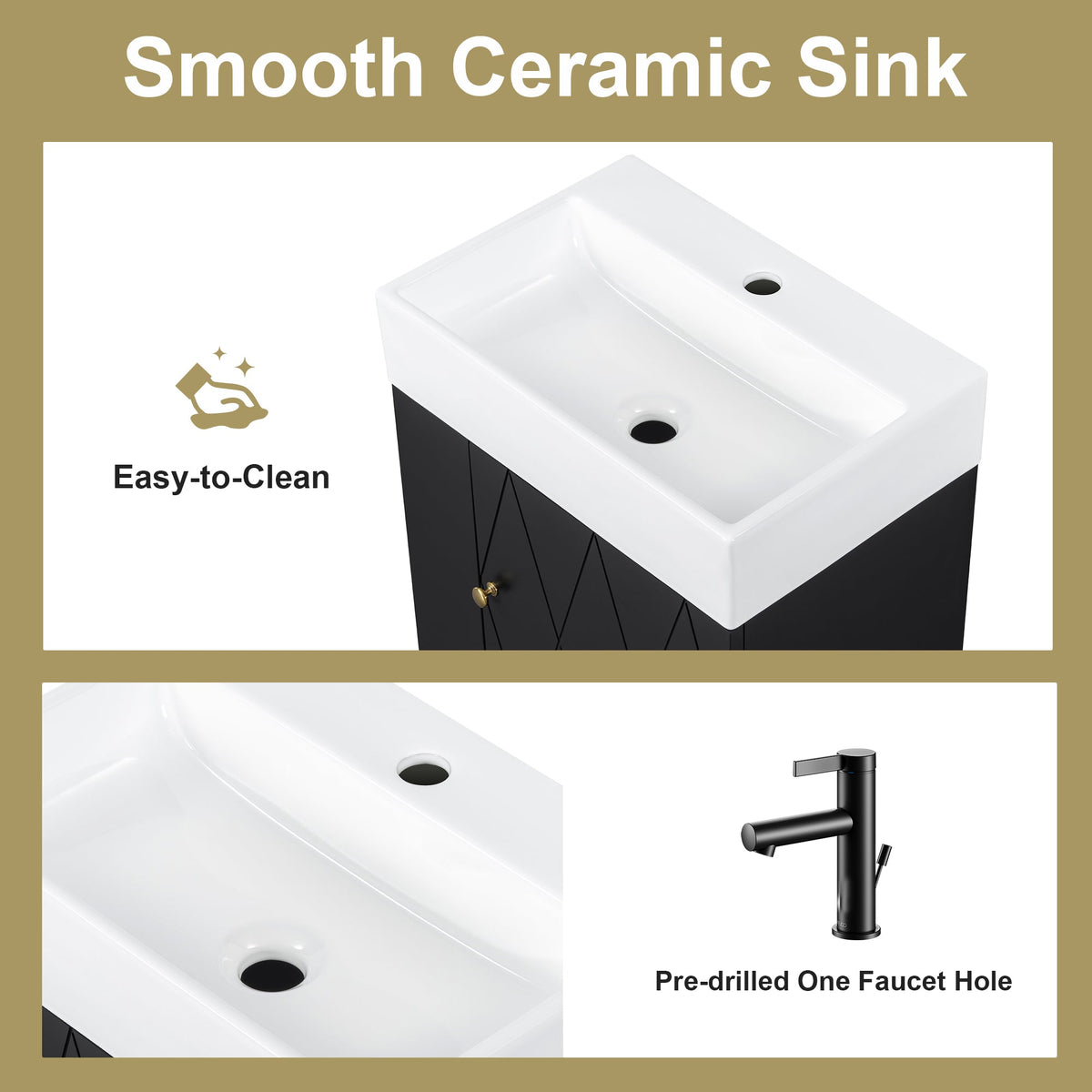 20 Inch Bathroom Vanity with Ceramic Sink, Diamond Pattern Door Design