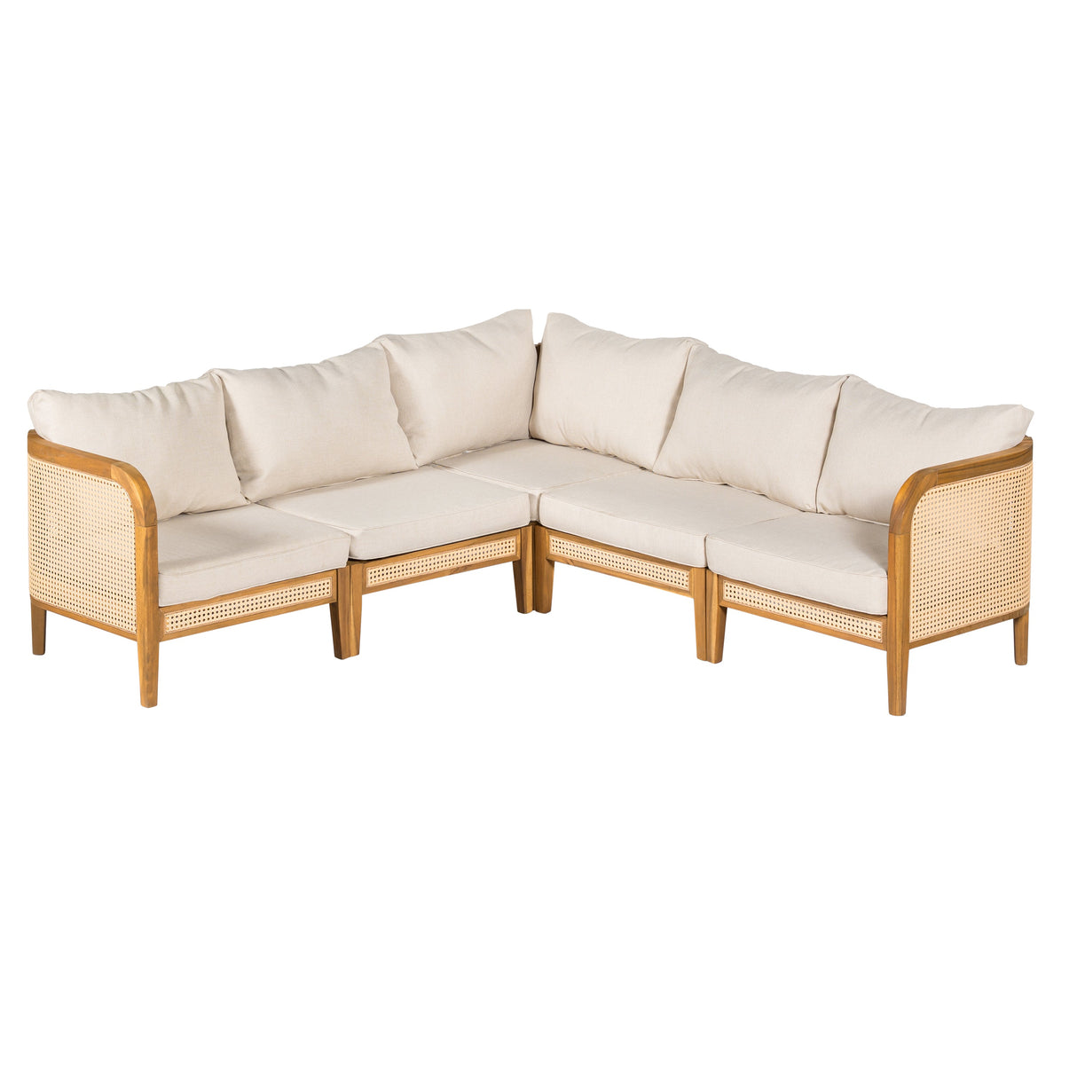 Kirkby Outdoor 5 Seater V-Shaped Acacia Wood Sofa