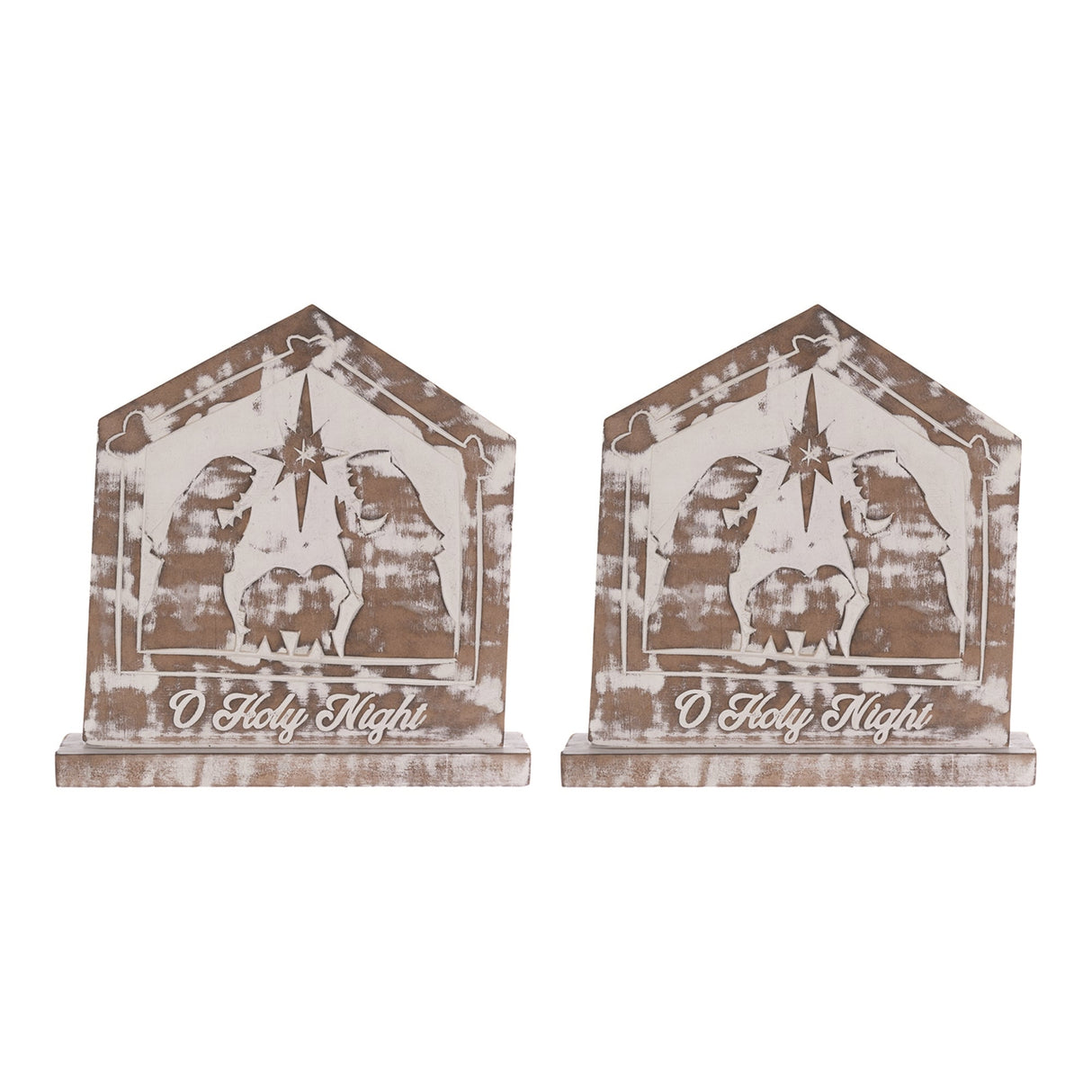 White Washed Nativity Sign (Set of 2)