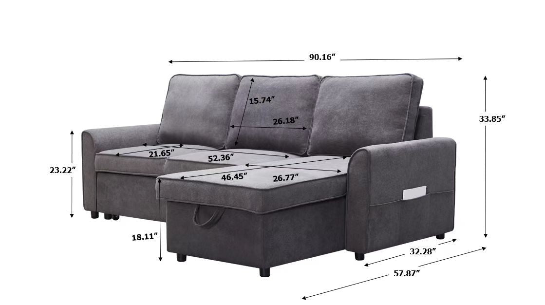 Modern Modular L-Shaped Sofa Bed with ChaiseDark Grey Linen