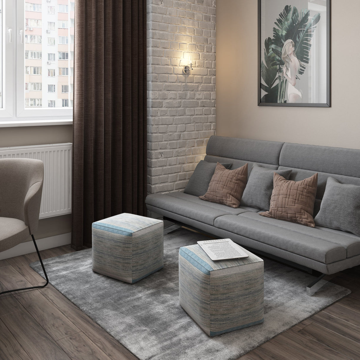 Naya Cube Pouf - Blue Melange