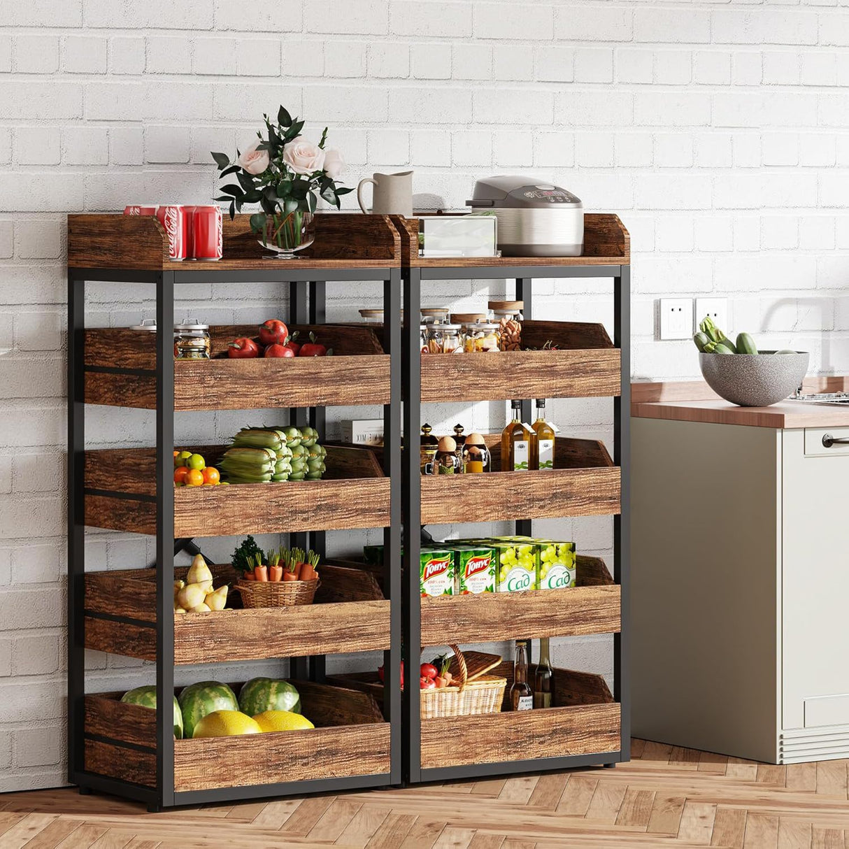 5 Tier Pull Out Fruit Vegetable & Snack Storage Rack - Brown / Black