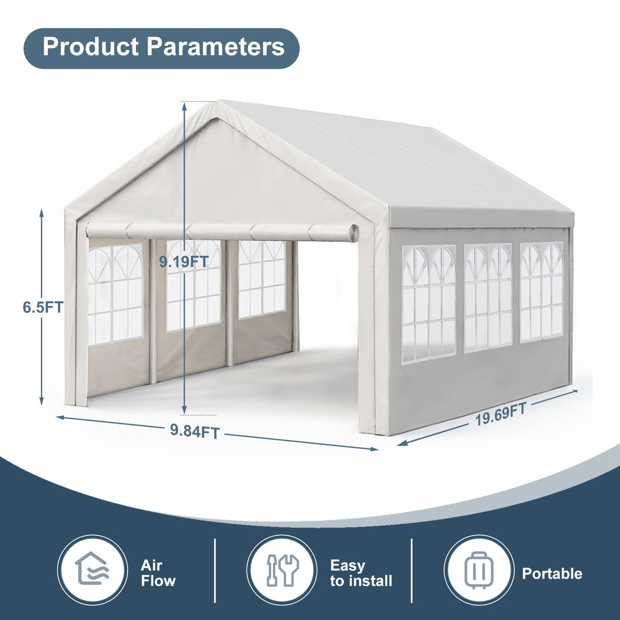10'x20' Carport Canopy Tent with Removable Sidewalls