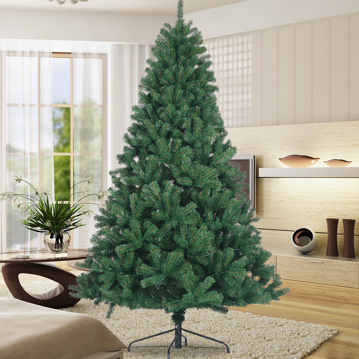 6ft--Christmas-Tree-Full-Natural-Spruce-Fir-Tree-Foldable-Metal-Stand-Unlit-Green-Christmas-Tree