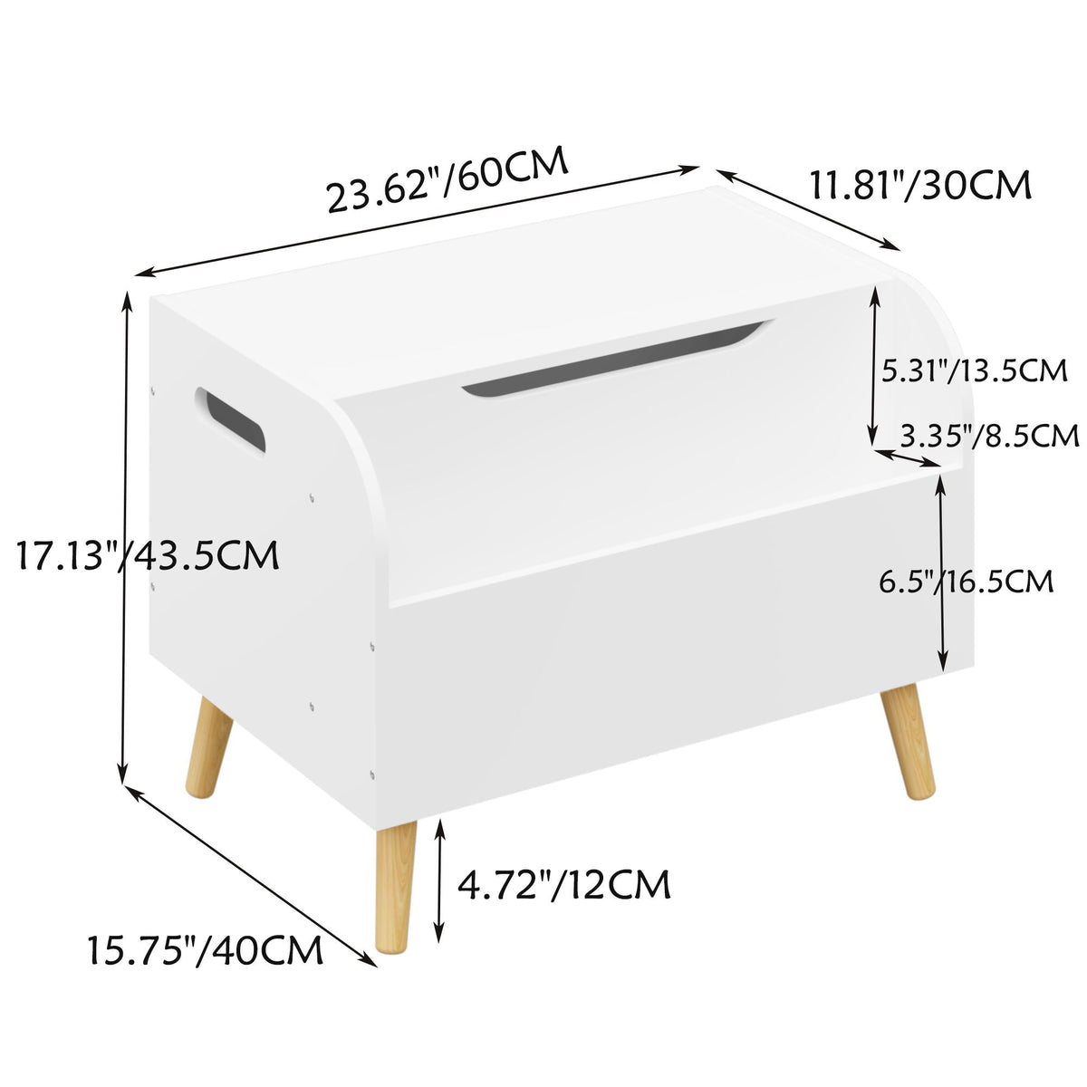 Toy Box with Front Bookshelf and Flip Top Lid - White