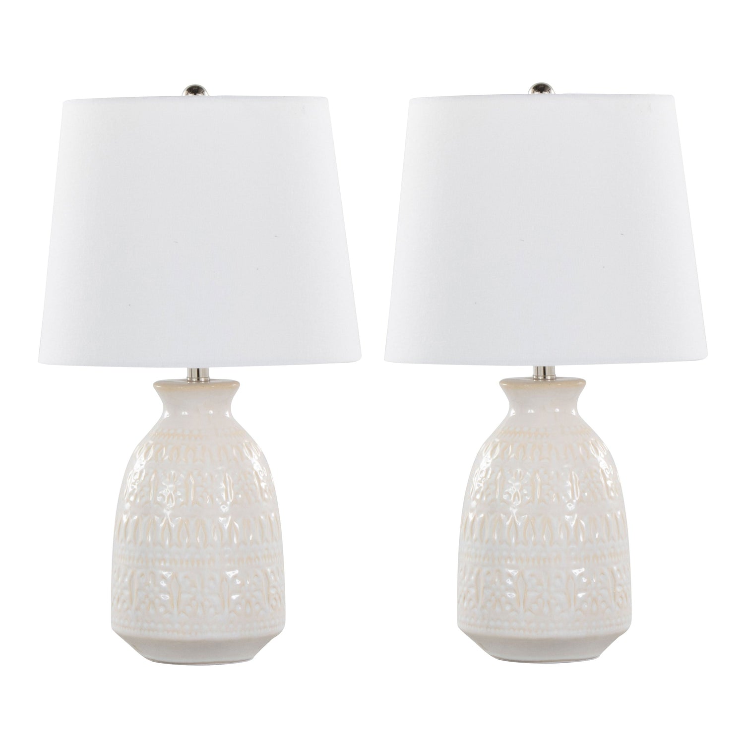 Balconee 20" Ceramic Table Lamp with Vase Shaped Base and Textured Pattern, Set of 2