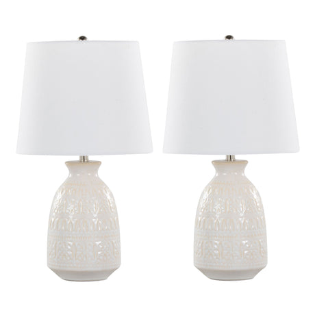 Balconee 20" Ceramic Table Lamp with Vase Shaped Base and Textured Pattern, Set of 2