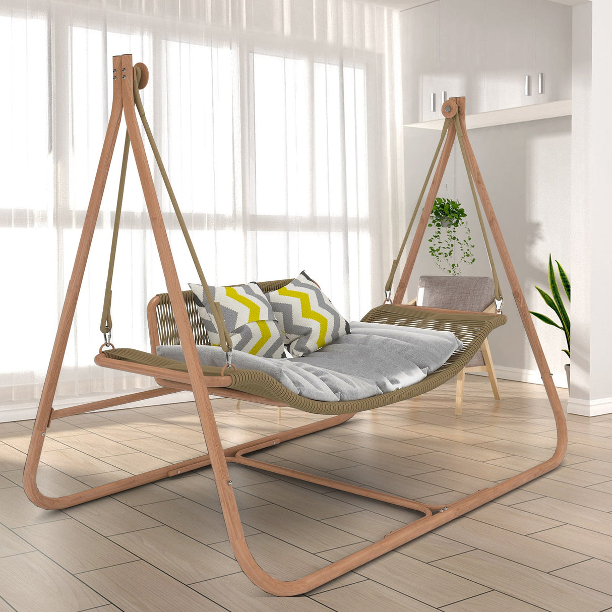Freestanding Double Egg Swing Chair with Stand
