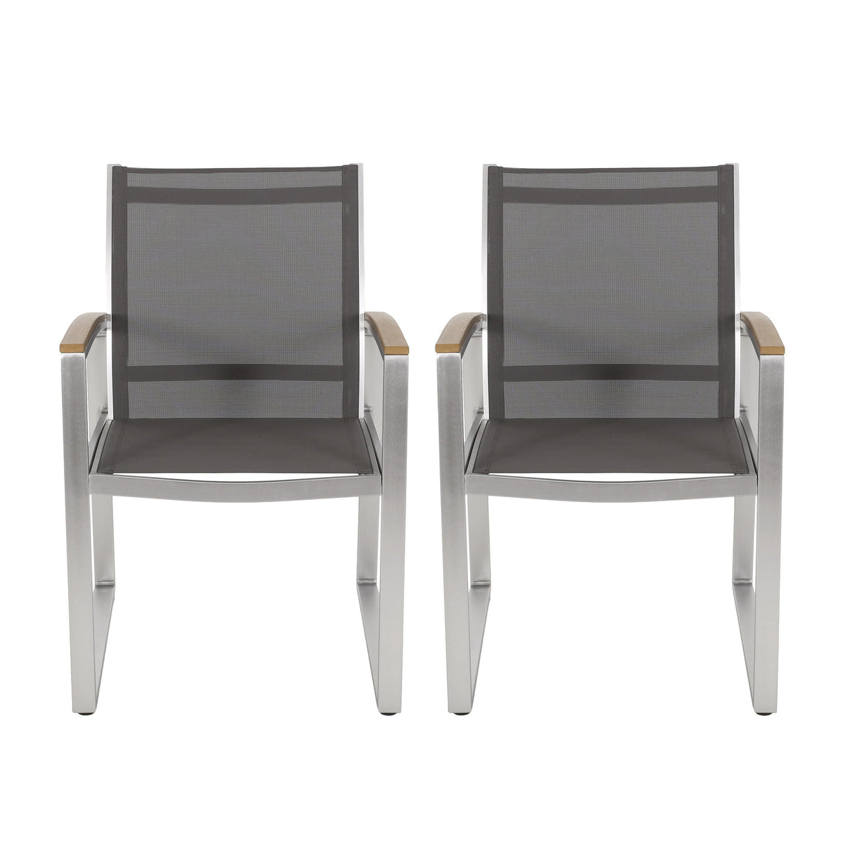 Poetic Outdoor Dining Chair With Faux Wood Arms And Aluminum Frame (Set of 2) - Gray