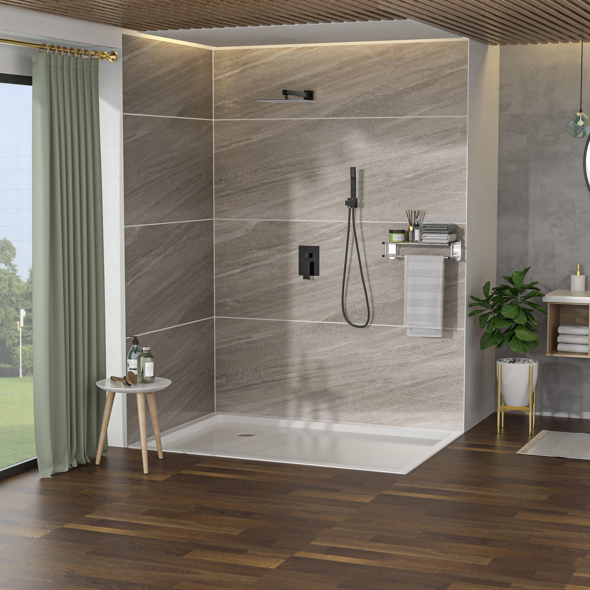 Dual Shower Head 10" Wall Mounted Shower System with Anti-Scald Valve - Black, Gold, or Gray
