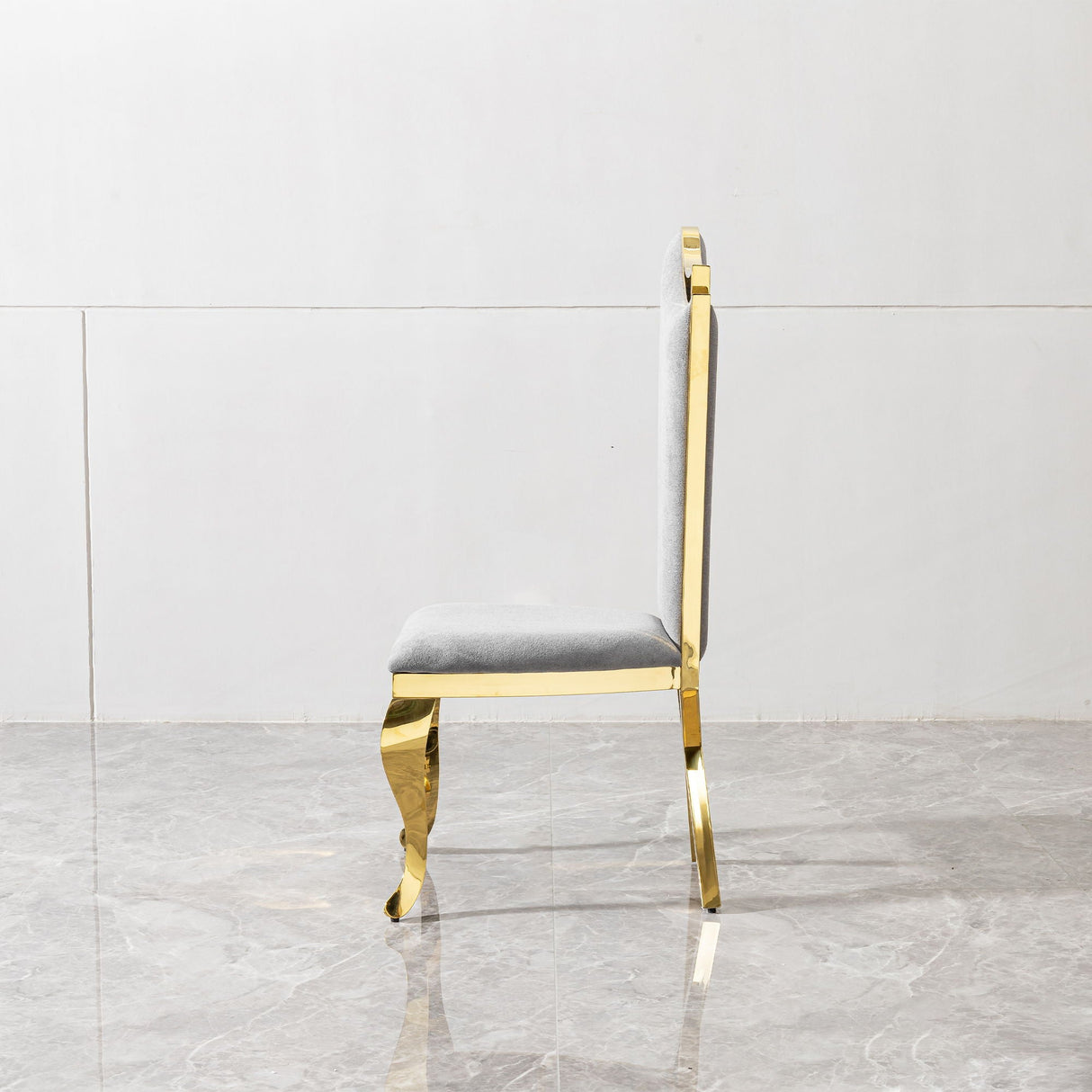 Gorgeous Streamlined High Back Fabric Stainless Steel Dining Chair (Set of 2) - Gold / Gray
