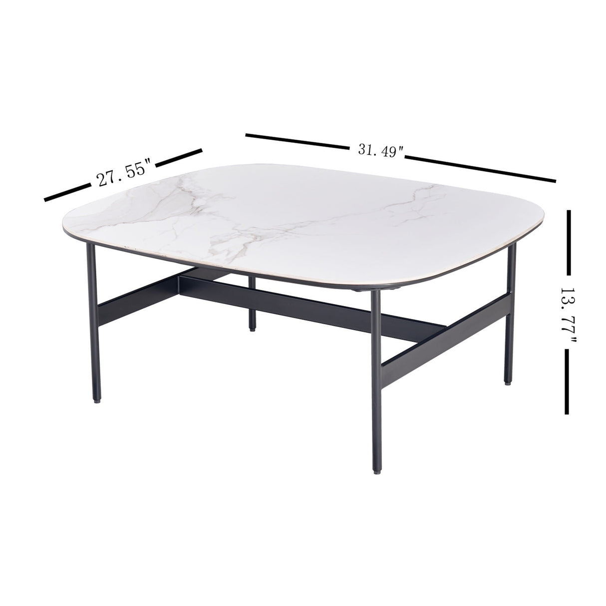 Modern Rectangular Rock Plate Coffee Table Open Space Design Golden Metal Frame Minimalist Living Room Center Table For Lounge Office - Black White