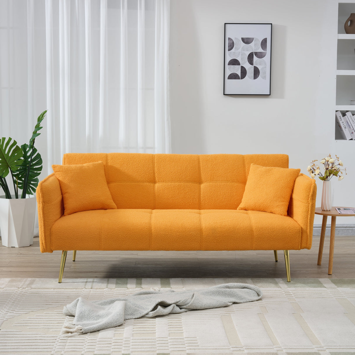 70-Inch Teddy Fleece Sofabed with Adjustable Arms and Backrest