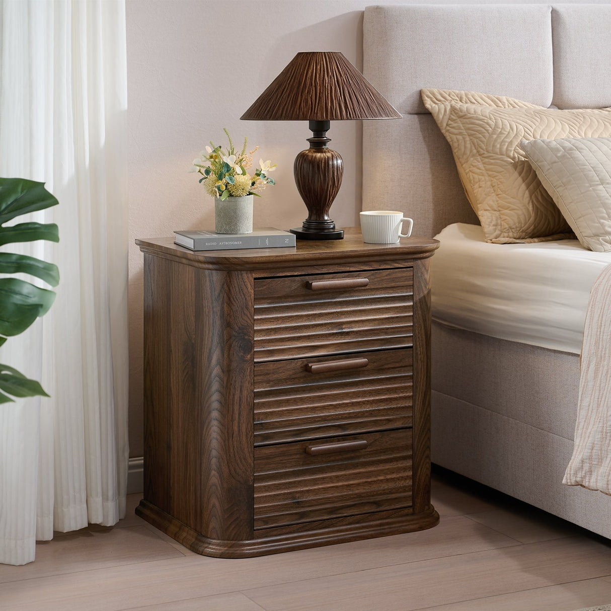 22" Wide Fluted Nightstand with Charging Station