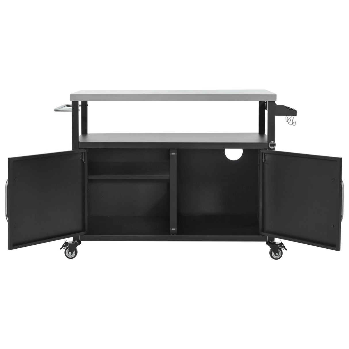 K&K 54.5' Outdoor Kitchen Island with Stainless Steel Tabletop and Storage