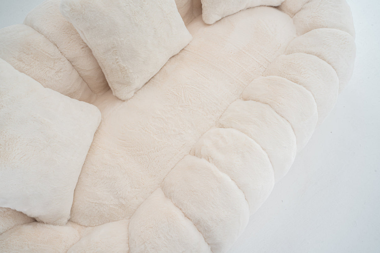 Floral-Shaped Beige Two-Seater Sofa with Ultra-Soft Faux Fur