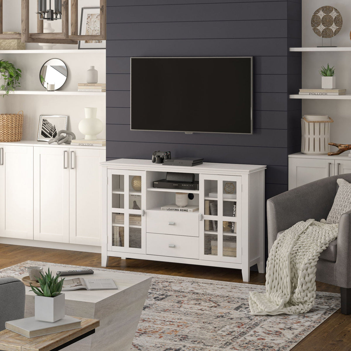 Handcrafted Tall TV Media Stand with Glass Doors and Storage - Multiple Colors