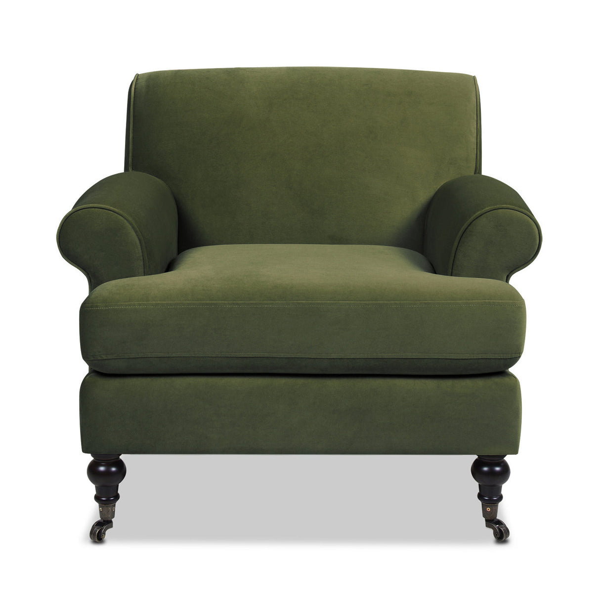 Alana 38" Lawson Accent Arm Chair Metal Casters, Olive Green Performance Velvet