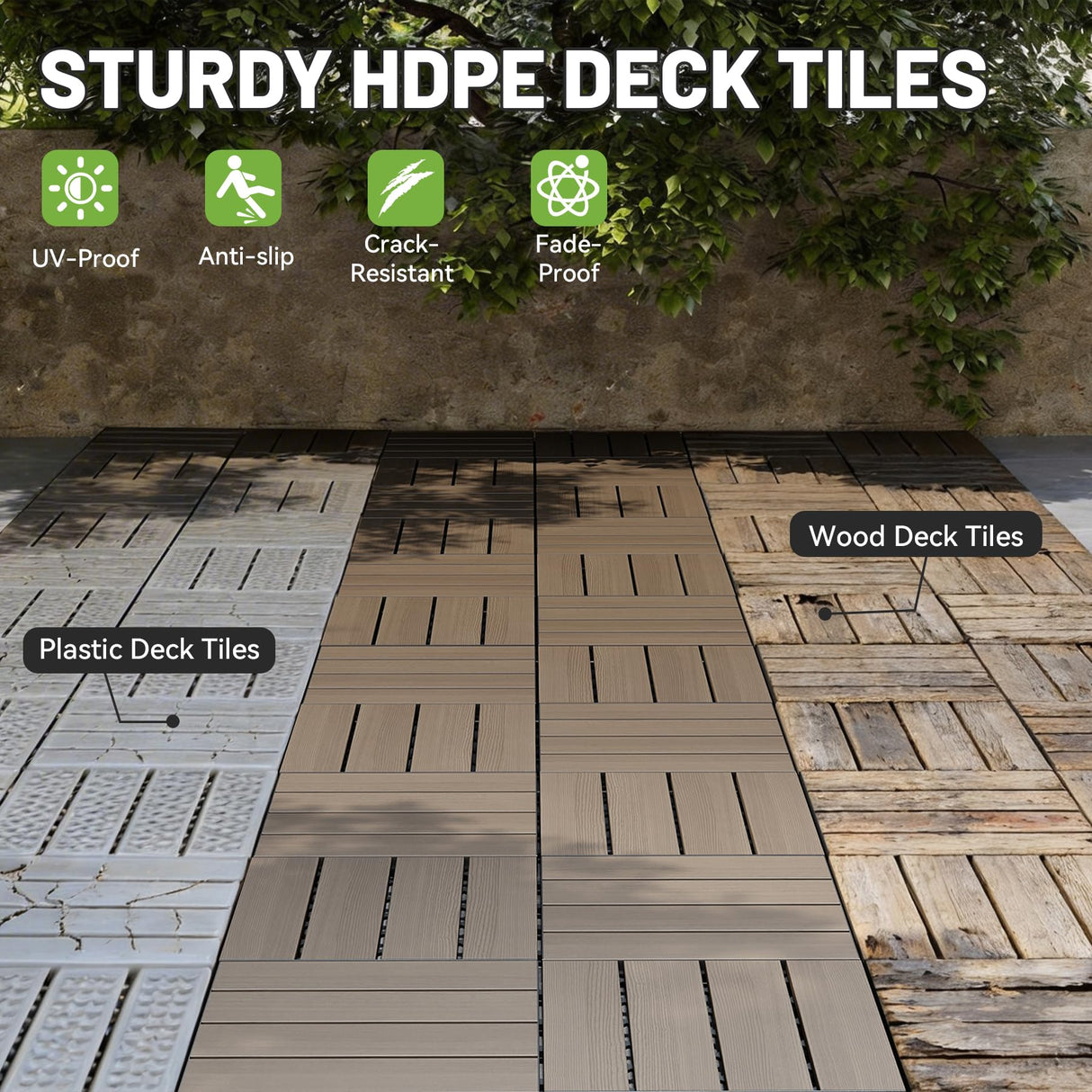 44 Pcs Interlocking Deck Tiles 12" x 12" HDPE Outdoor Flooring