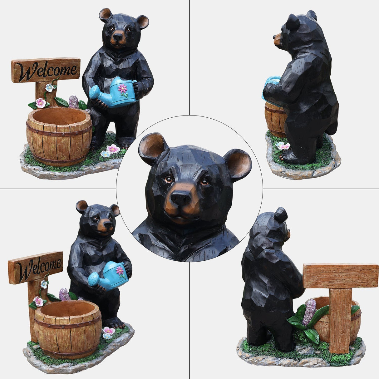 Outdoor Garden Sculpture Bear Flower Pot Planter