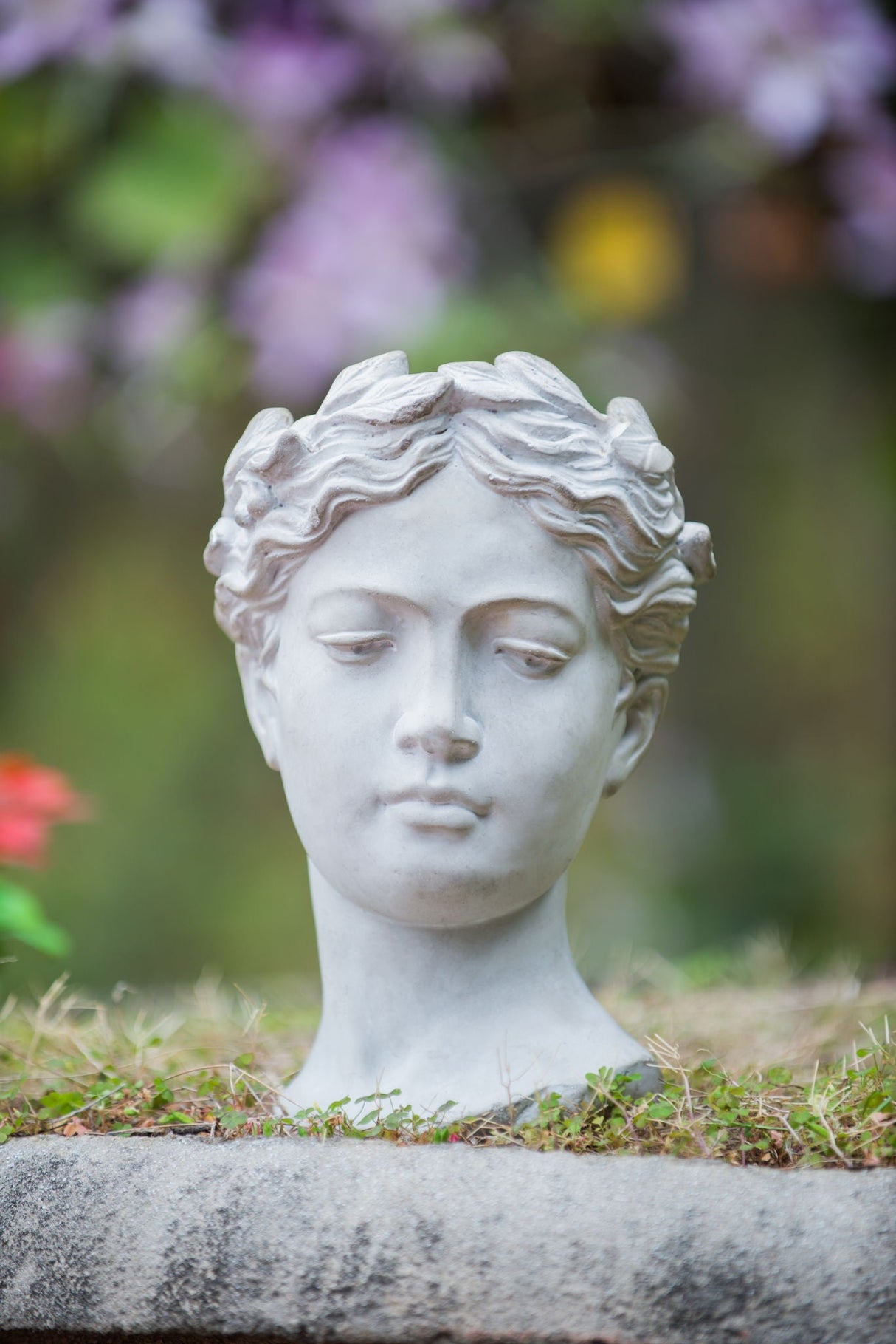 Greek Style Cement Head Planter Indoor Outdoor Home, Garden Decor - Gray