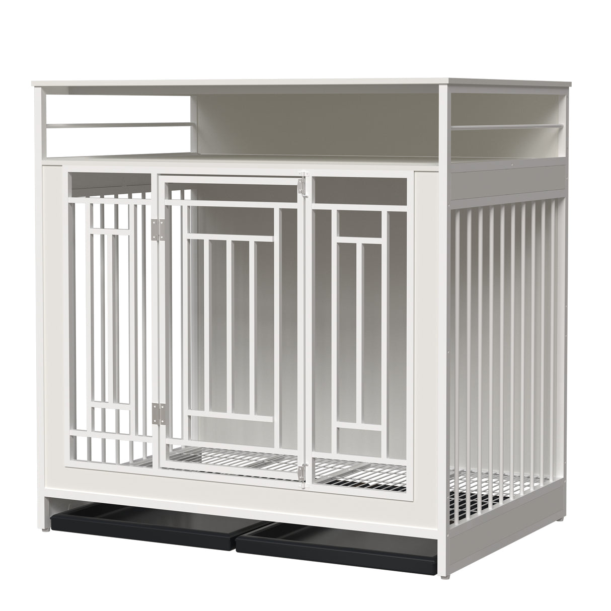 43.3-Inch-Wooden-Dog-Crate-Furniture-with-Divider-and-Storage,-White-