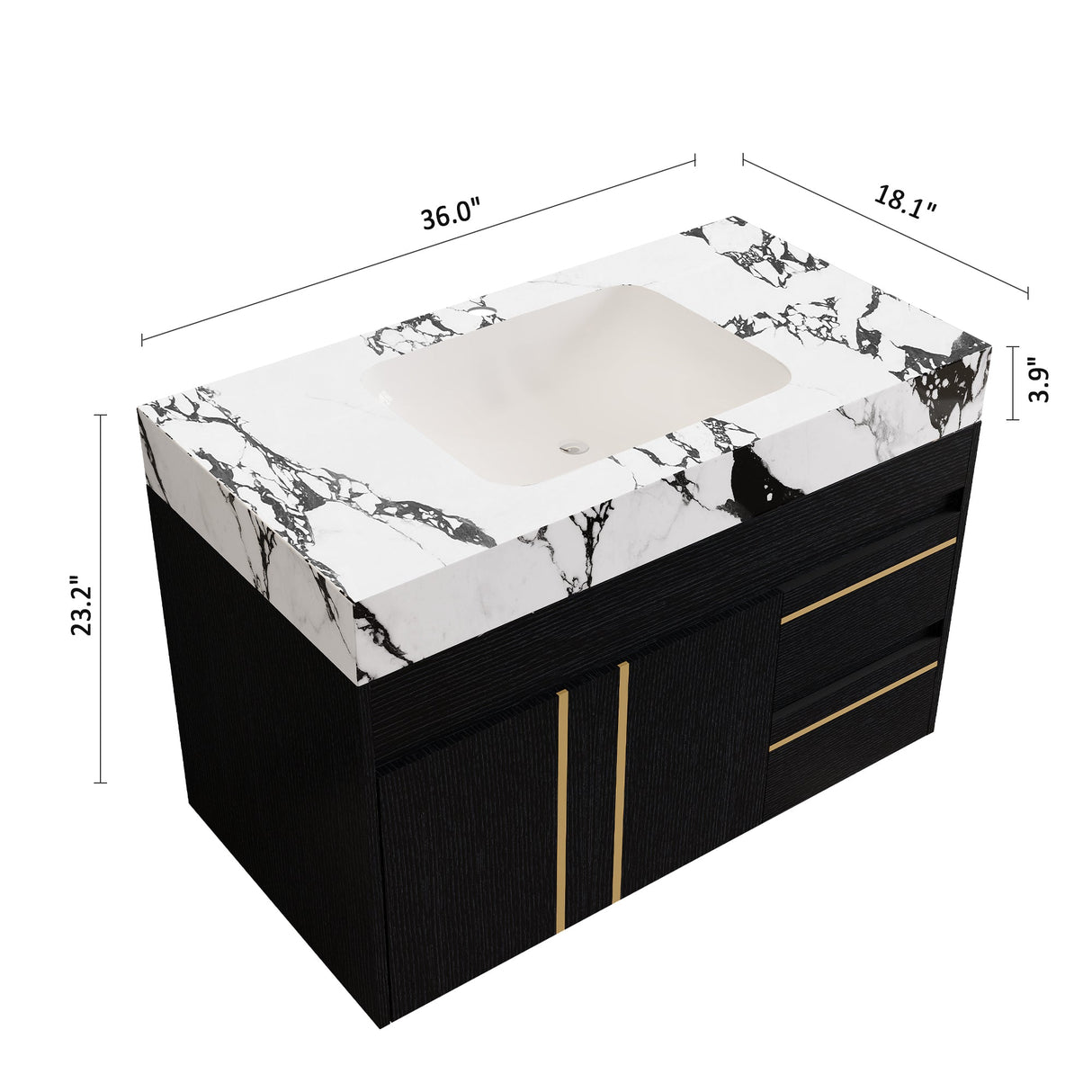 36" Floating Bathroom Vanity with Ceramic Sink and Faux Marble Top