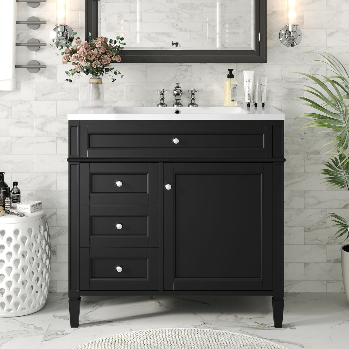 Single Bathroom Basin Sink Vanity Top with 3 Faucet Holes