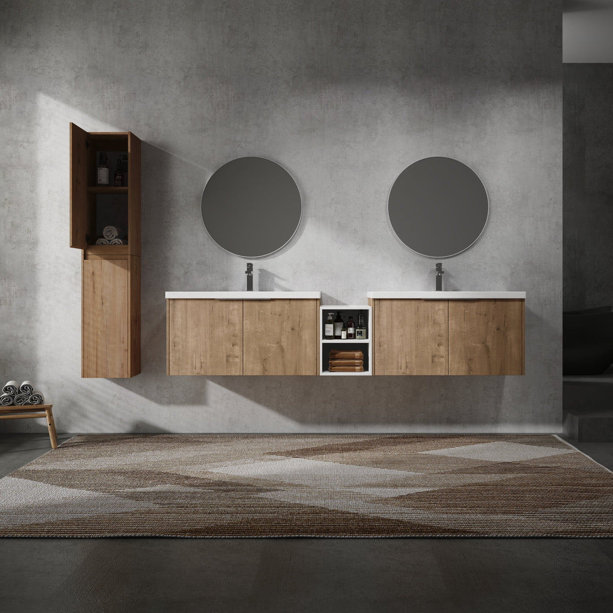 84" Wall-Mounted Bathroom Vanity With Sink and Side Cabinet