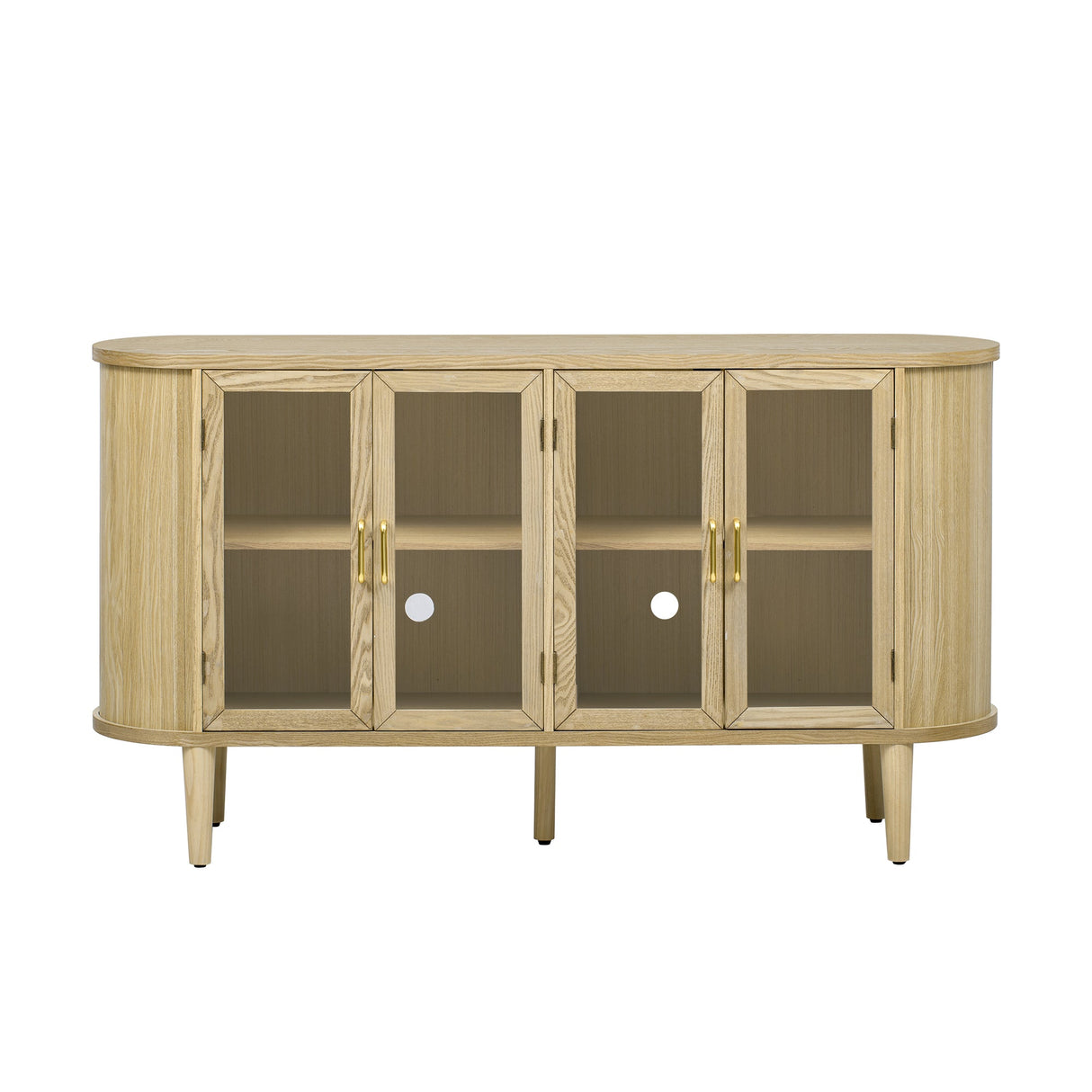 Wood Buffet Cabinet with Glass Doors and Adjustable Shelves