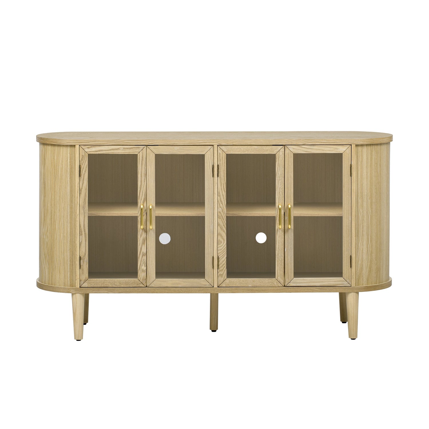 Wood Buffet Cabinet with Glass Doors and Adjustable Shelves
