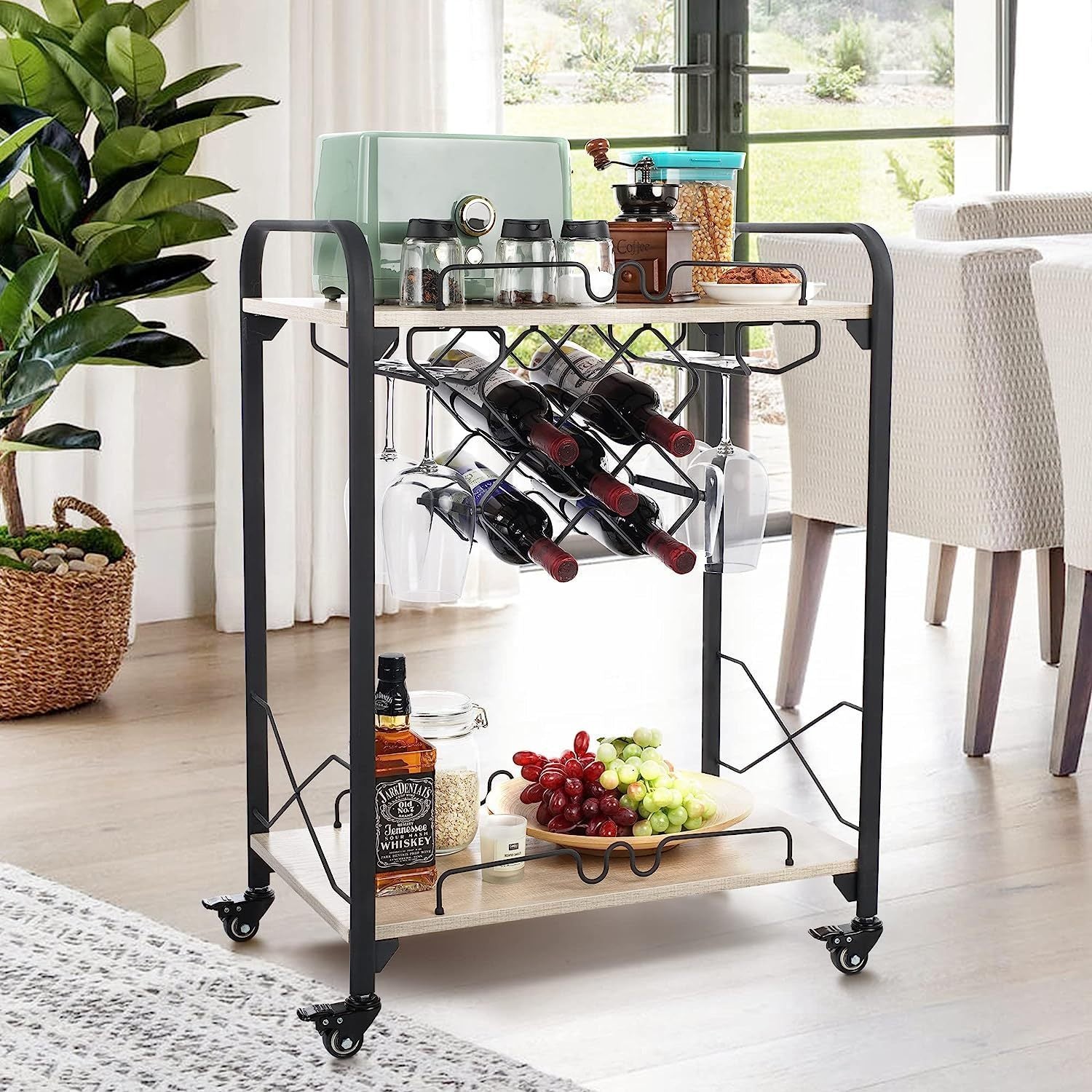 Bar-Carts-for-The-Home,-2-Tier-Mobile-Bar-Serving-Cart-with-Wine-Racks-and-Glasses-Holders,-Wine-Cart-on-Wheels-Bar-Carts-and-Servers