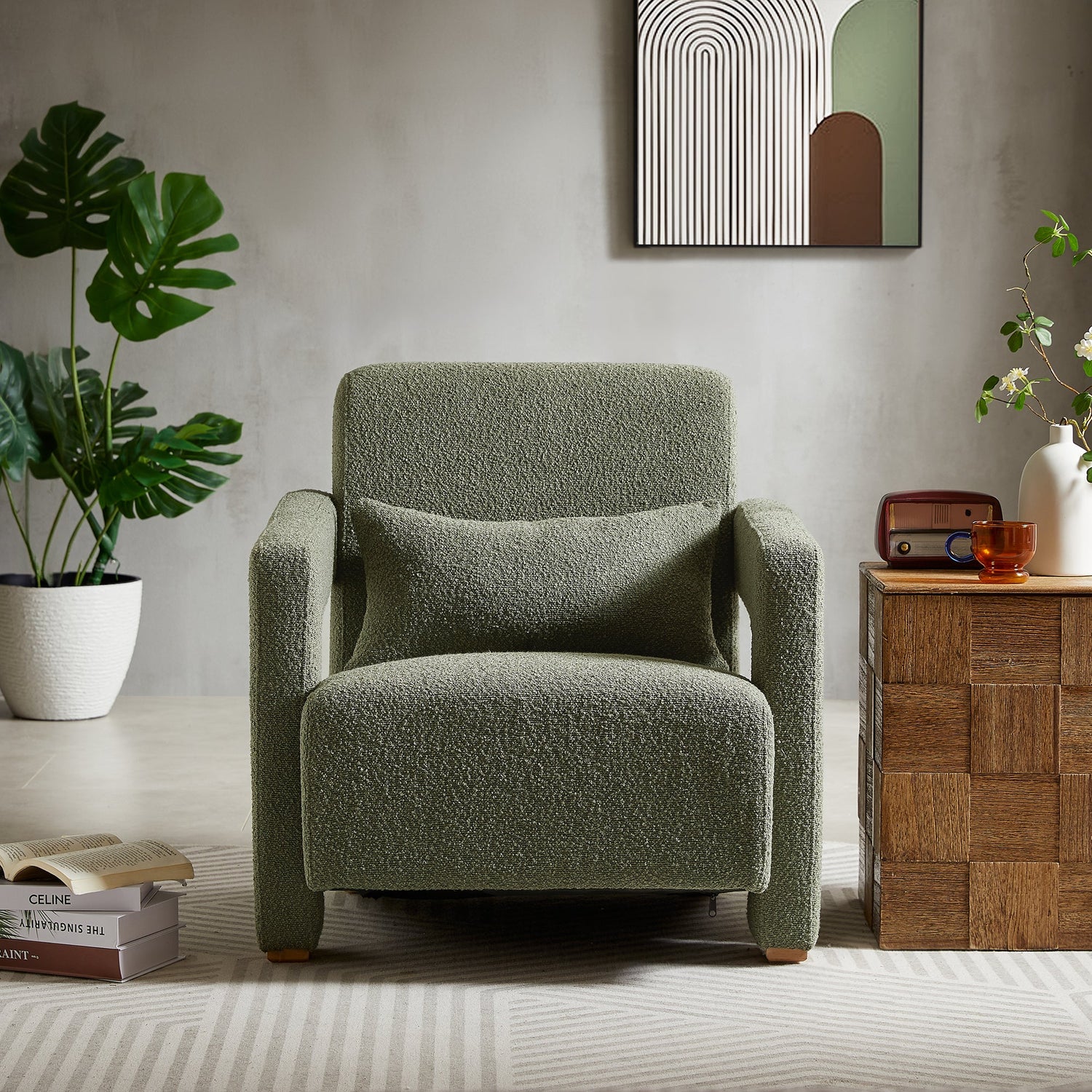 Upholstered Accent Chair with Wood Legs and Open Arms