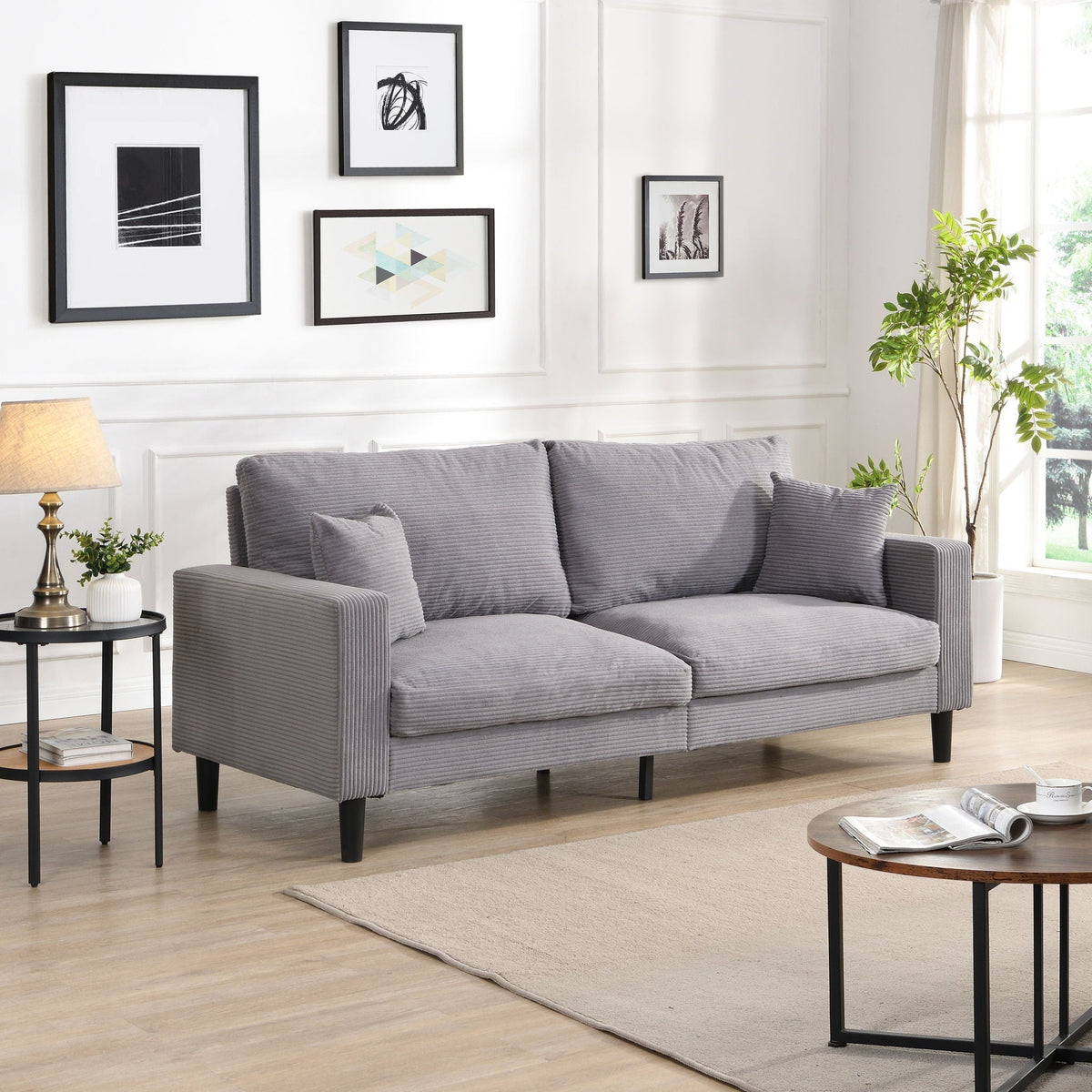 Modern Upholstered 3 Seat Sofa, High Resilience