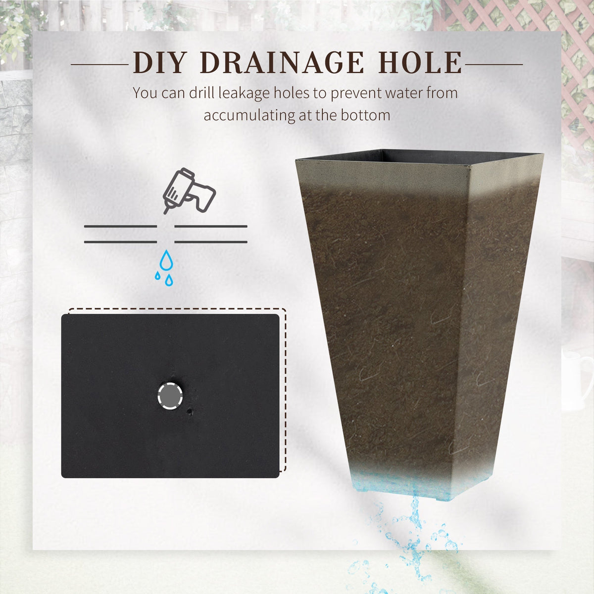 Outsunny Set of 3 Tall Planters with Drainage Hole, Gray