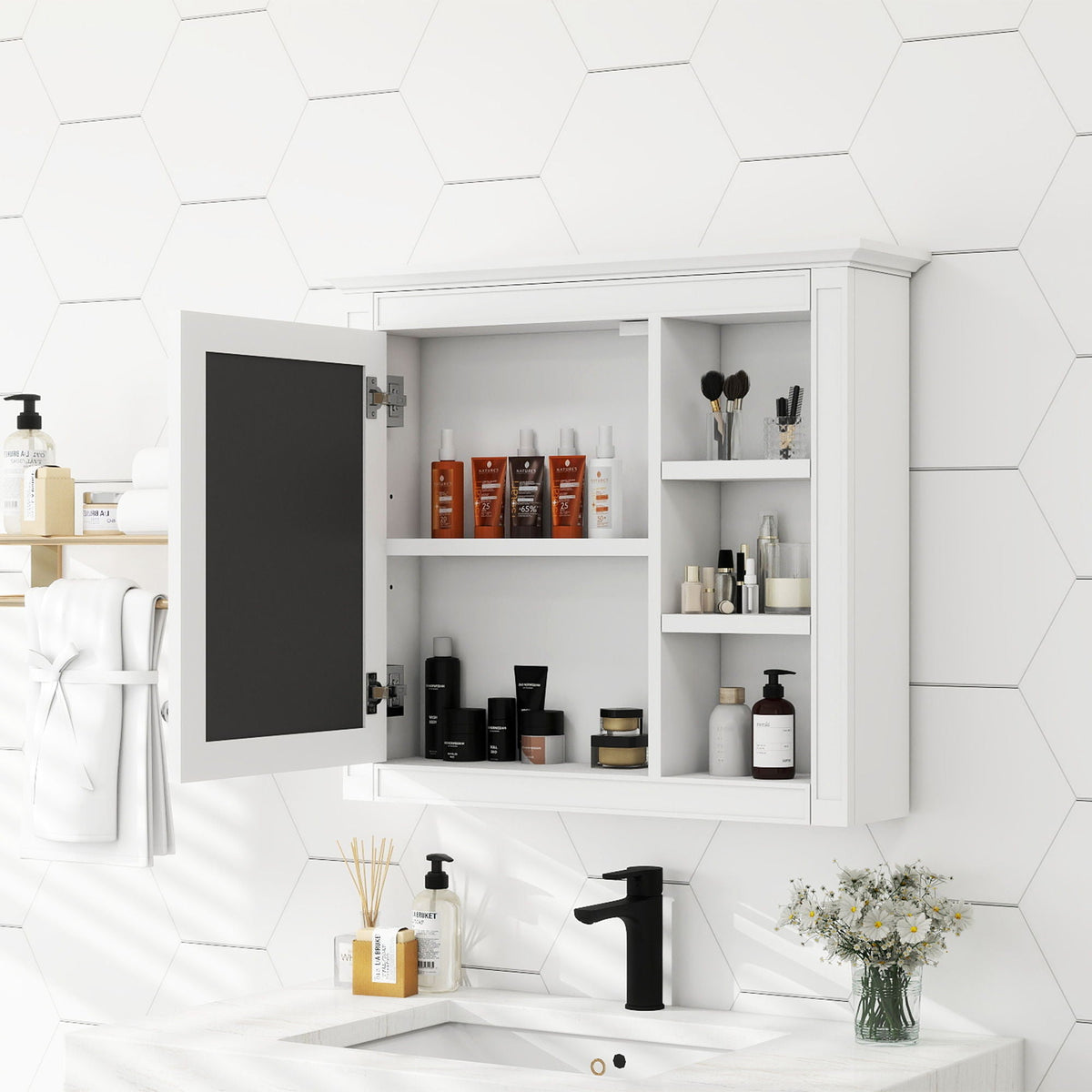 Wall Mounted Medicine Cabinet With Mirror And 3 Open Shelves
