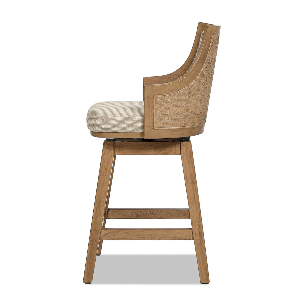 Bahama 26' Cane Rattan High-Back Swivel Counter Stool with Recessed Arms, Taupe Beige Textured Weave