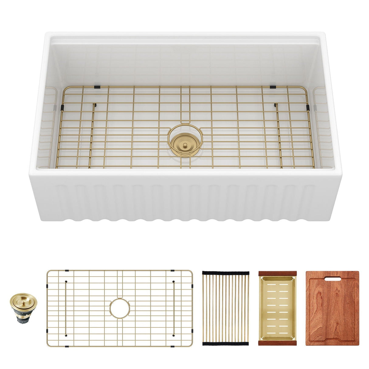 Workstation Single Bowl Apron Front Kitchen Sink - White