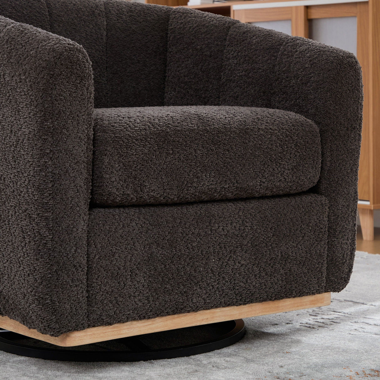 Swivel Upholstered Barrel Chair With Metal Base